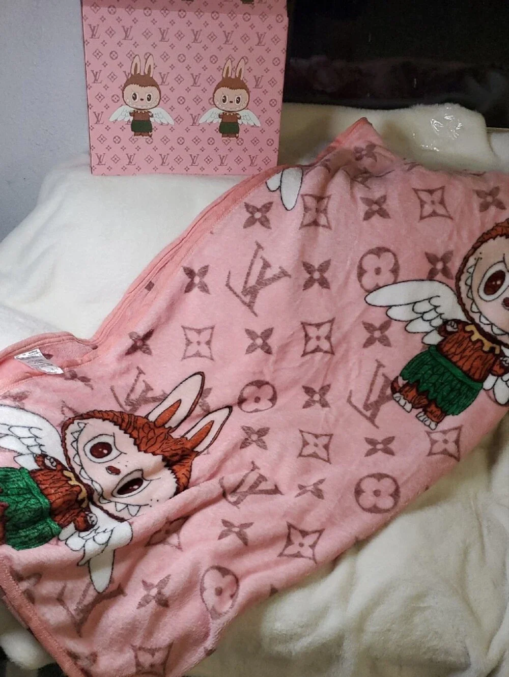 Pink Cartoon Character Plush Throw Blanket